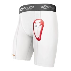 2x New Shock Doctor Compression Athletic Shorts Protective Cup White Boys Shorts